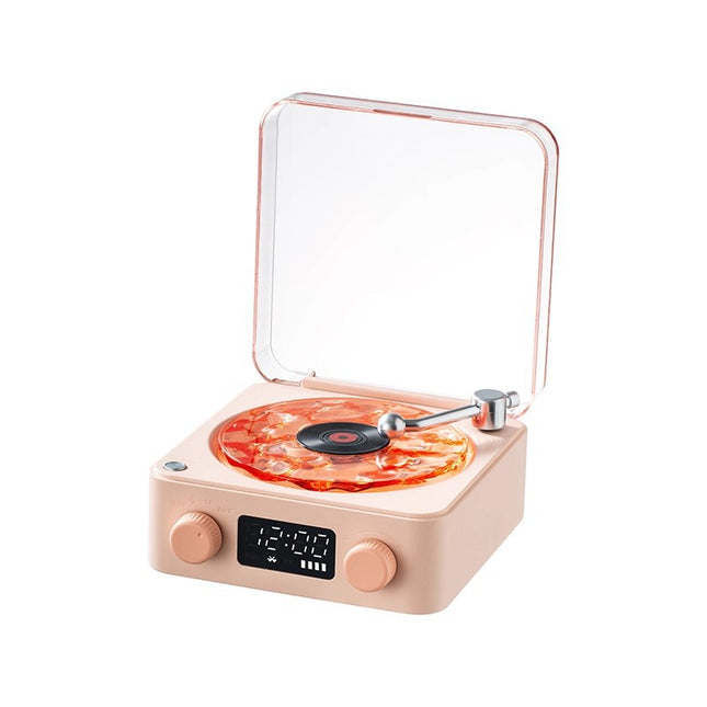 Portable Retro Vinyl Style Wireless HiFi Speaker with Clock, White Noise & Ambient Night Light
