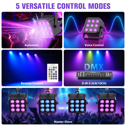 Rechargeable RGBWA UV LED Stage Uplight 54W DMX Control for Weddings Events Parties