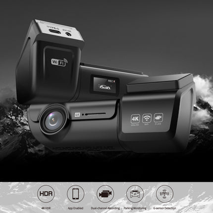 Dual Lens 4K Dash Camera with WiFi App Control, G-Sensor, Parking Monitor and GPS Recording