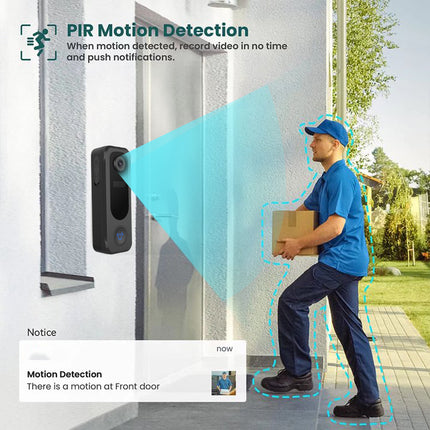 Rechargeable Wireless Video Doorbell with IP65 Waterproof Design, Two-Way Audio & SD Card Recording
