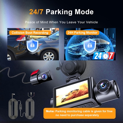 4K WiFi Dash Camera with Front, Cabin and Rear Cameras, G-Sensor, ADAS and 24-Hour Parking Monitor
