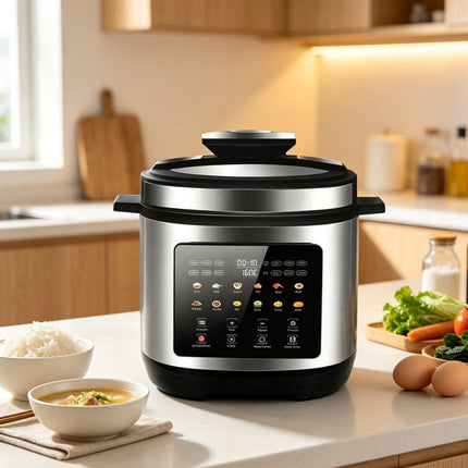 6L 12-in-1 Electric Multi Cooker with Digital Controls, Stainless Steel Pot & One-Touch Cooking