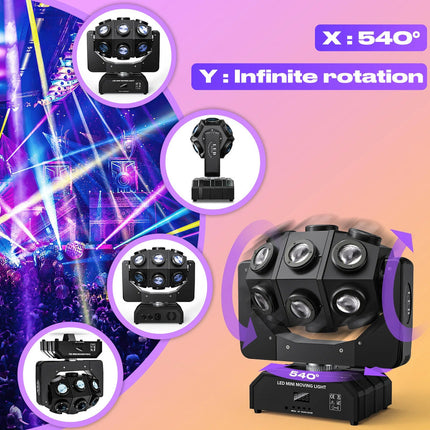 180W LED Mini Moving Head Light with 18 RGBW Beams – DMX512, Sound-Activated, Strobe Effects for DJ, Stage & Party