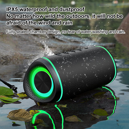 Portable Bluetooth Speaker with RGB LED Lights, IP65 Waterproof, 10W Stereo Sound & TF Card Support