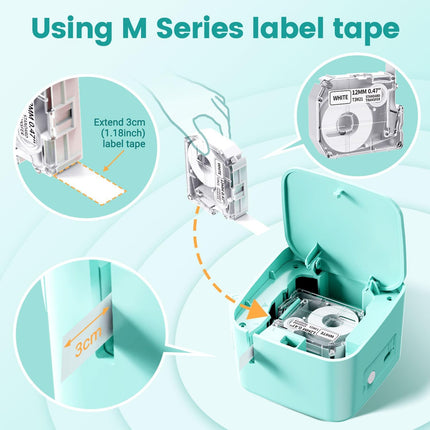 Portable Thermal Transfer Label Printer 203 DPI Cordless 1200mAh Battery for 9–12mm Tape