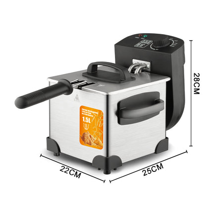 Portable 1.5L Electric Deep Fryer with Stainless Steel Basket and Manual Temperature Control