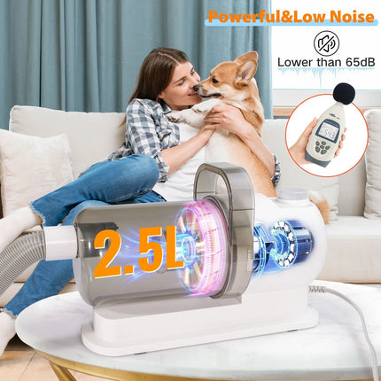 Professional Pet Hair Trimming Vacuum Kit with Quiet Groomer, Clipper & Shedding Tools
