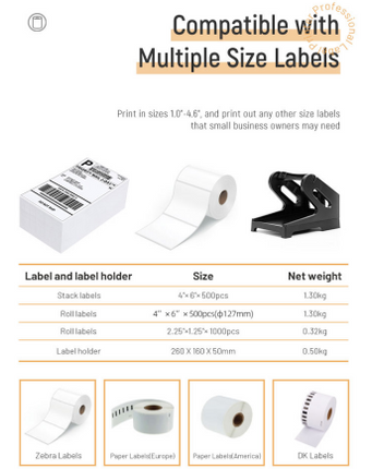 Portable Bluetooth Thermal Label Printer with USB Connectivity and 203 DPI Printing