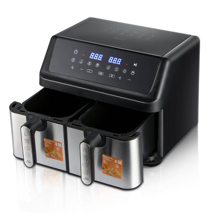 Dual Basket Digital Air Fryer 9L (4.5L+4.5L) with Adjustable Temperature & Non-Stick Cooking