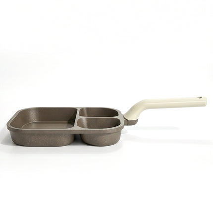 Non Stick 3 Compartment Egg Pan 19x23cm with Silicone Handle for All Cooktops