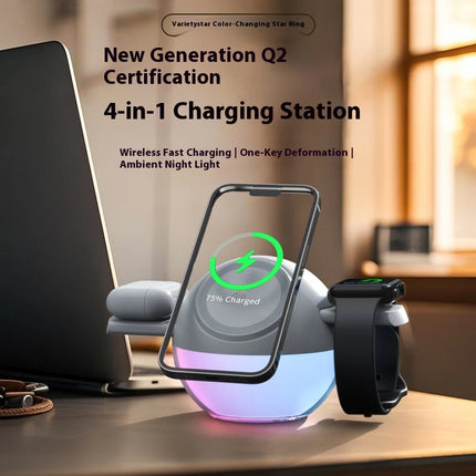 All-in-One Wireless Charging Stand with Ambient Night Lamp, 15W USB-C Power