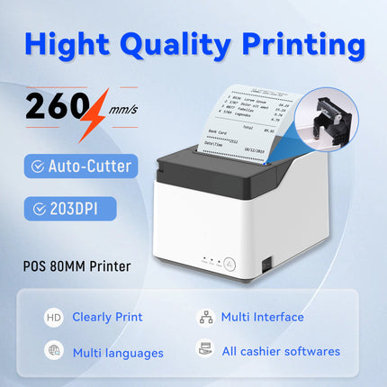 High-Speed 80mm POS Receipt Printer with USB Network Interface, Windows Mac Linux Compatible