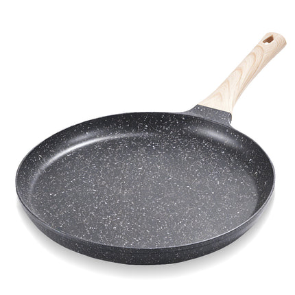 24cm Round Non-Stick Pizza Pan with Wooden Handle for Gas, Induction & Electric Stoves