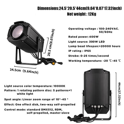 Professional IP65 350W LED Moving Head Spot Light with Rotating Patterns & DMX512 Control