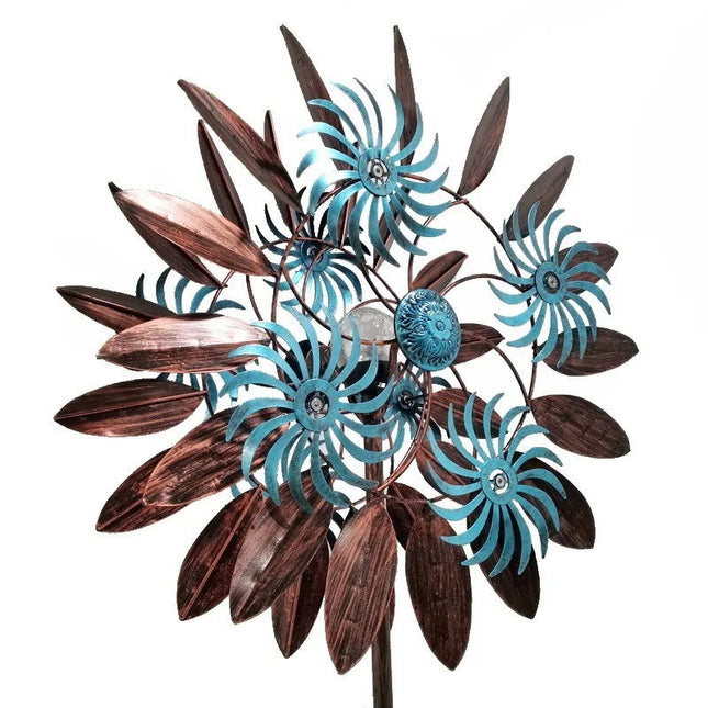 Large Solar Lighted Garden Wind Spinner Dual Motion Metal Yard Wind Sculpture for Outdoor Lawn & Patio