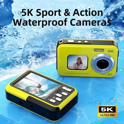Portable 5K Waterproof Sports Camera with Dual Screens and 48MP Ultra HD Photos