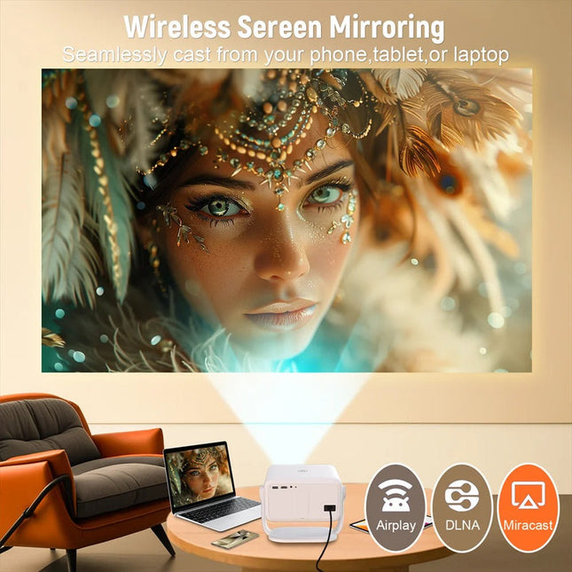 Full HD Smart Projector 1080P with Auto Focus, Bluetooth Remote, 650 ANSI Lumens, White
