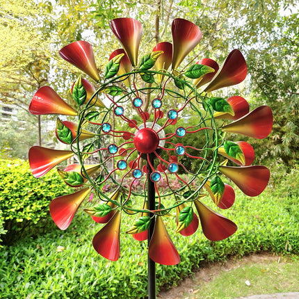 Outdoor Metal Kinetic Wind Spinner – Rotating Flower Garden Decoration