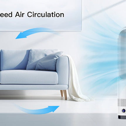 30W Bladeless Cooling Tower Fan with Built-In Air Purifier Compact 56cm White