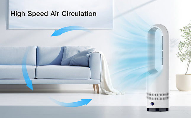 30W Bladeless Cooling Tower Fan with Built-In Air Purifier Compact 56cm White