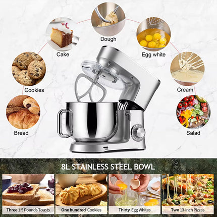 8L Planetary Stand Mixer 1500W – 6-Speed Control for Dough, Batter & Baking