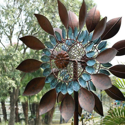 Large Outdoor Metal Sunflower Wind Spinner Ornament for Lawn & Patio (58cm)