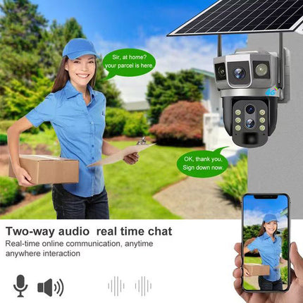 Solar-Powered Triple-Lens PTZ Outdoor Security Camera with 4G Connectivity, Night Vision & Long-Range Zoom