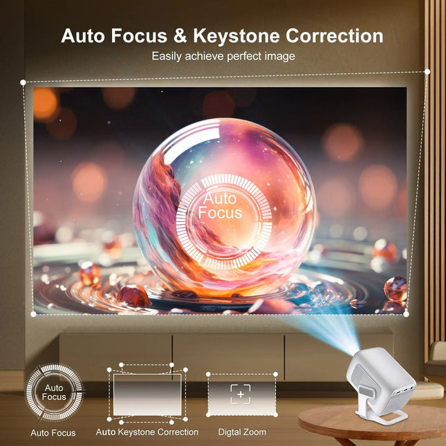 Compact 1080p Home Projector with Android 11, Bluetooth 5.4, Auto Keystone – White