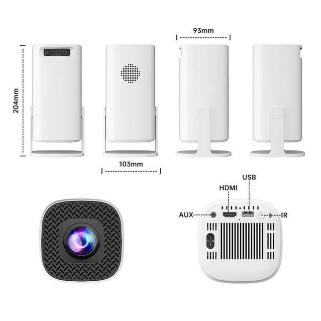 Portable HD Smart Projector 240 Lumens 720P with Android 11 and Auto Keystone – White