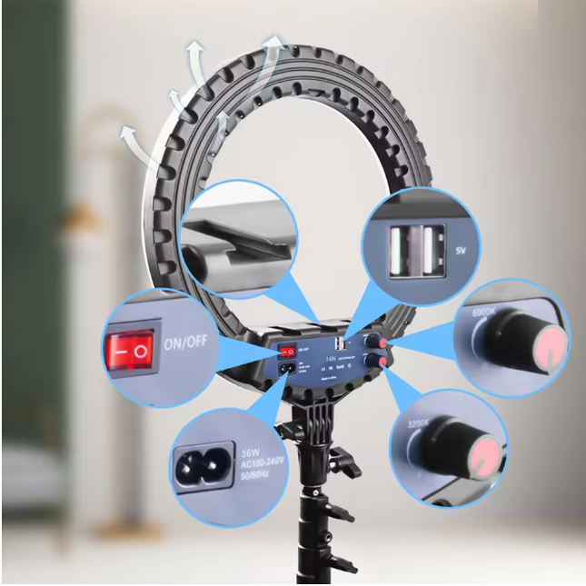 35cm LED Ring Light Kit with Adjustable Tripod, Remote Control, 3000–6000K Bi-Color Studio Lighting