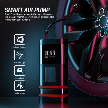 Rechargeable 12V Vehicle Jump Starter with Built-in Air Compressor & LED