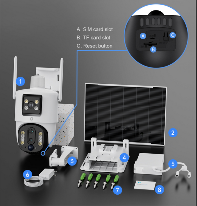 Solar 4G Outdoor Surveillance Camera with Dual Power System, Triple Cameras & 10× Zoom