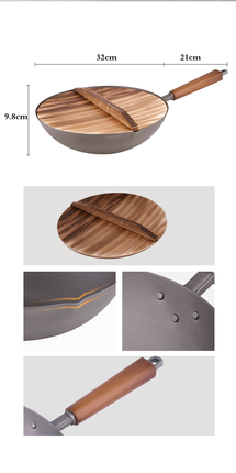 32cm Titanium Non-Stick Wok with Induction Base and Wooden Lid
