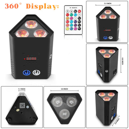 Wireless 54W LED Par Stage Light RGBWA+UV 3x18W with DMX512 and Remote Control