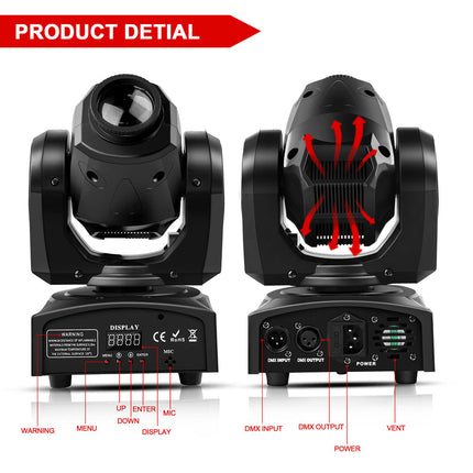 60W LED Moving Head Light with 8 Gobos, RGBW Colour Effects & Remote – DJ, Party & Stage Lighting