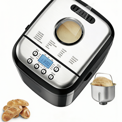 Compact Stainless Steel Bread Machine with Automatic Kneading, Fermentation & Timer 600W