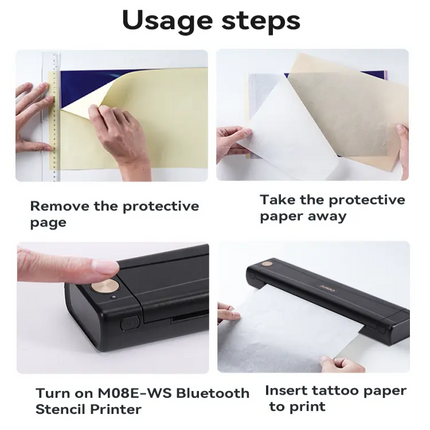 Portable A4 Thermal Tattoo Printer 203 DPI Cordless 1200mAh Battery Fast 15mm/s Print