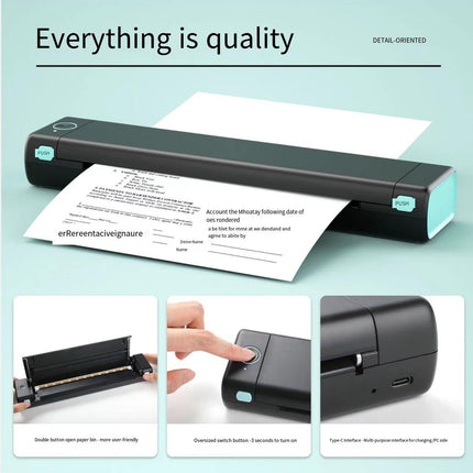 Portable A4 Thermal Printer with 1200mAh Battery, 203 DPI High-Resolution Compact Printing