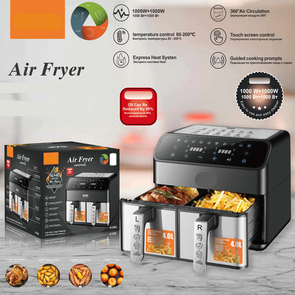 Dual Zone 4L+4L Touchscreen Air Fryer with Independent Cooking Baskets