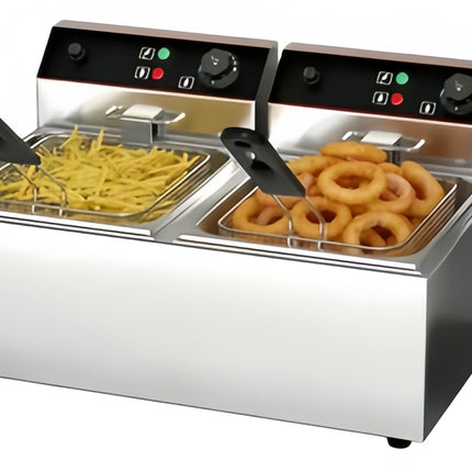 Dual Tank Electric Deep Fryer 2500W + 2500W Stainless Steel Countertop Commercial Fryer