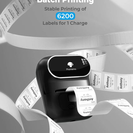 Portable Thermal Label Printer with Bluetooth, 20-50mm Labels, 203 DPI, Rechargeable Battery