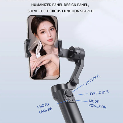 Compact 3-Axis Mobile Phone Stabilizer with Tripod Stand & Bluetooth Remote