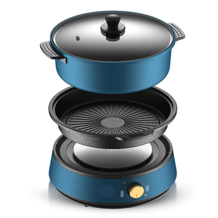 Multi-Function Electric Cooking Pot 1350W with Heat Control & Tempered Glass Lid