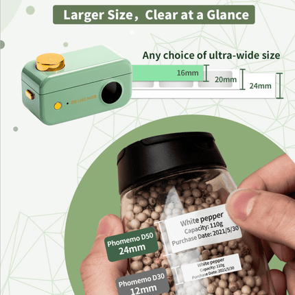 Portable Thermal Label Printer with Bluetooth, 16-24mm Labels, 1000mAh Rechargeable Battery