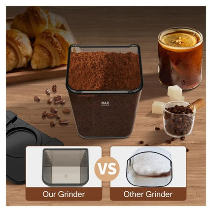 Electric Coffee Grinder with Stainless Steel Housing, 48 Grind Settings, 250g Bean Hopper