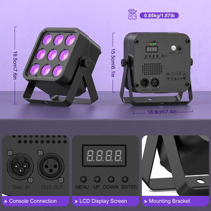Rechargeable RGBWA UV LED Stage Uplight 54W DMX Control for Weddings Events Parties
