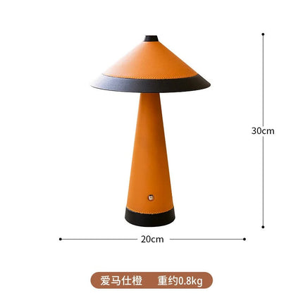 Modern LED Table Lamp Leather Shade Dual Color Metal Frame Orange Black