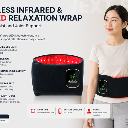 Cordless Infrared & Red LED Relaxation Wrap for Back, Waist and Joint Support