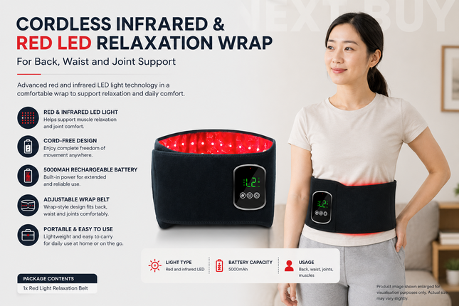 Cordless Infrared & Red LED Relaxation Wrap for Back, Waist and Joint Support