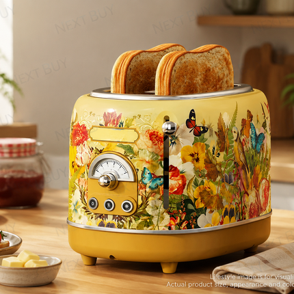 Retro Style 2 Slice Bread Toaster with Defrost Reheat and Crumb Tray 220-240V